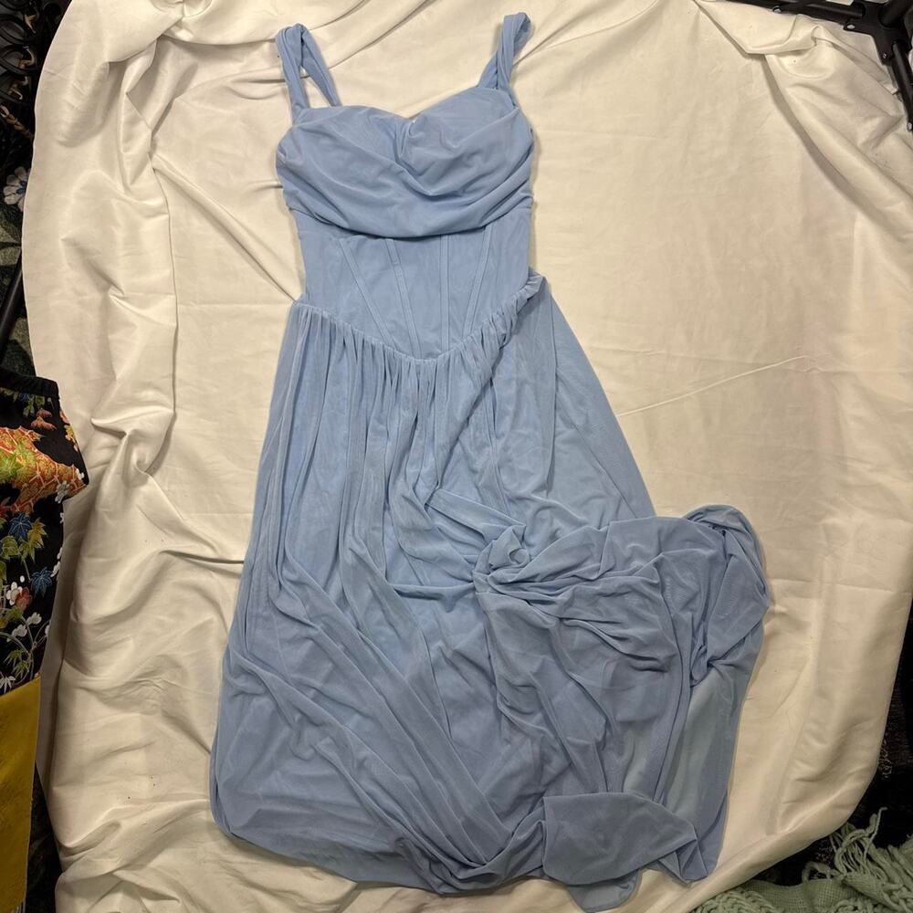 Powder blue draped bust maxi